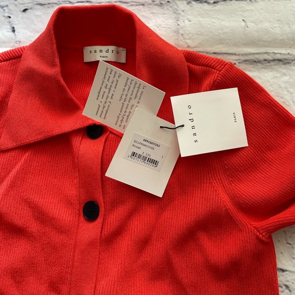 Sandro Paris Cropped Cardigan with Shirt Collar - Picture 10 of 11